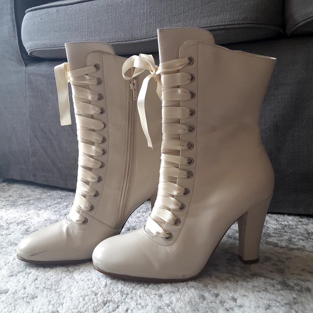 Vintage ribbon lace up Victorian-inspired boots